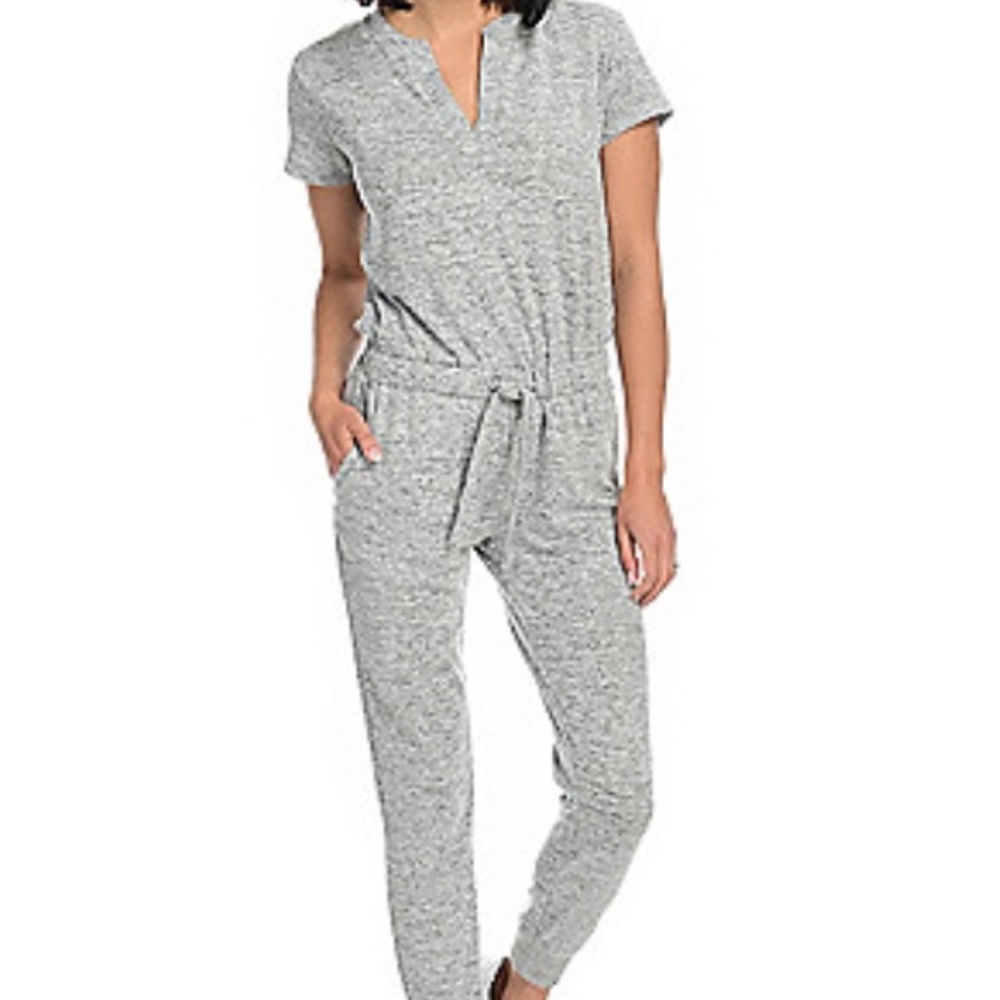 New Women’s Jumpsuit Brushed Hacci Knit Short Sleeve Pull On Heather Grey Small